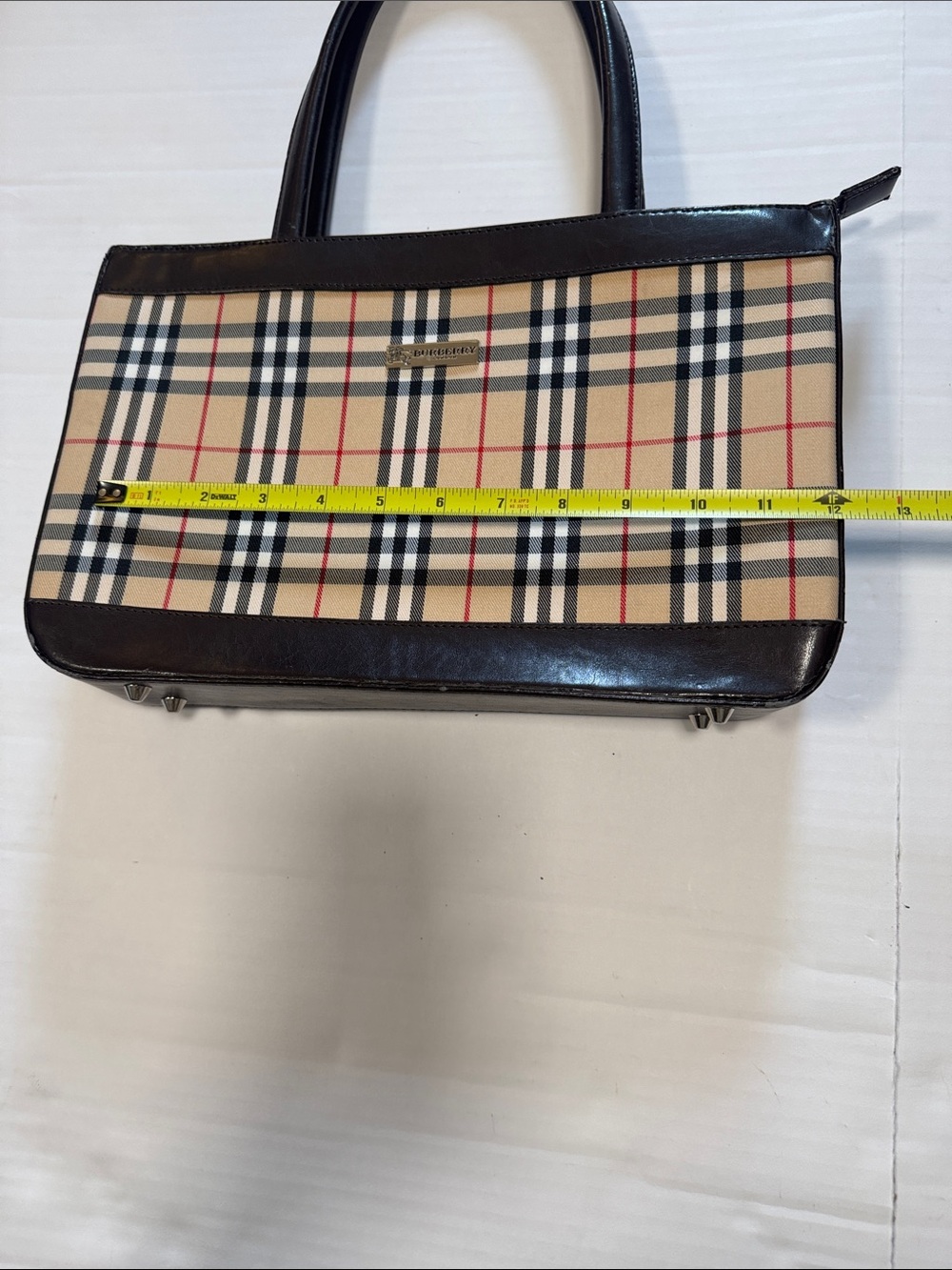 Burberry Beige Check Canvas Tote with Dark Brown Trim - Picture 9 of 10